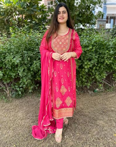 ANNI DESIGNER Women's Rayon Floral Straight Kurta with Pant & Dupatta