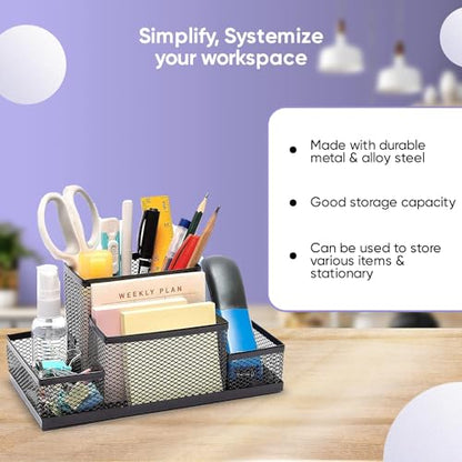 YAJNAS Bileder Metal Stationery Items Organizer for Office and Home Table Top Pen Pencil Holder | Desk Organiser Or Study, Makeu