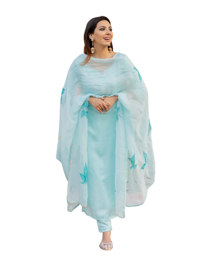 GoSriKi Women's Cotton Blend Straight Solid Kurta with Pant & Dupatta (Resoti_New-GS)