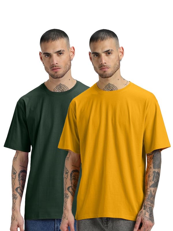 Veirdo Mens Oversized Baggy Fit Drop Shoulder Short Sleeve Round Neck Solid Cotton T-Shirt