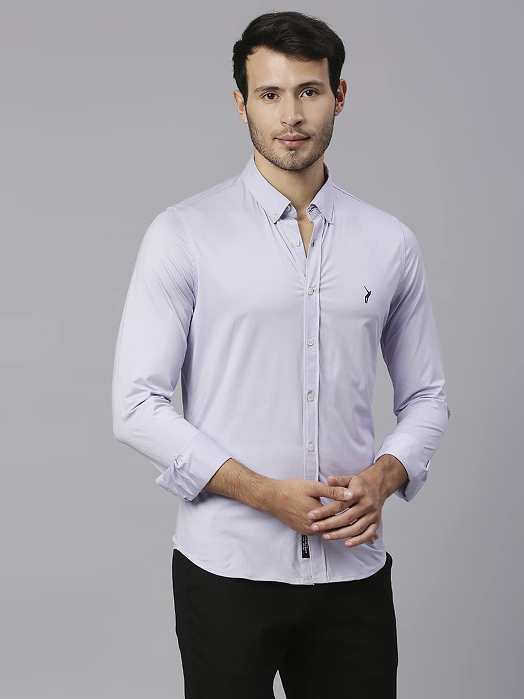 Thomas Scott Mens Solid Slim Fit Casual Shirt with Button Down and Full Sleeve Purple