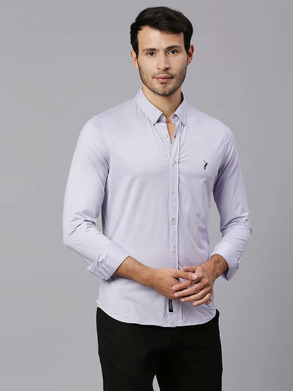 Thomas Scott Mens Solid Slim Fit Casual Shirt with Button Down and Full Sleeve Purple