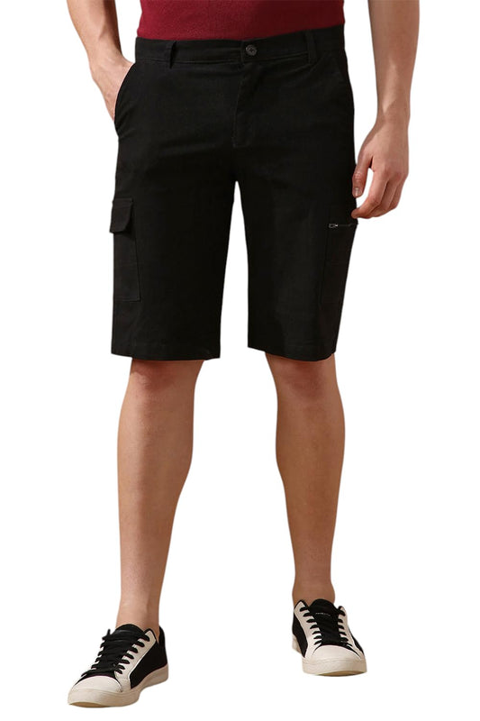 Dennis Lingo Men Black Solid Regular-Fit Cargo Shorts