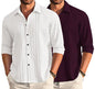 Deelmo Combo Of MenS Casual Button Down Shirts Long Sleeve Linen Shirt Fashion Textured Summer Shirts Pack Of 2 White - Purple