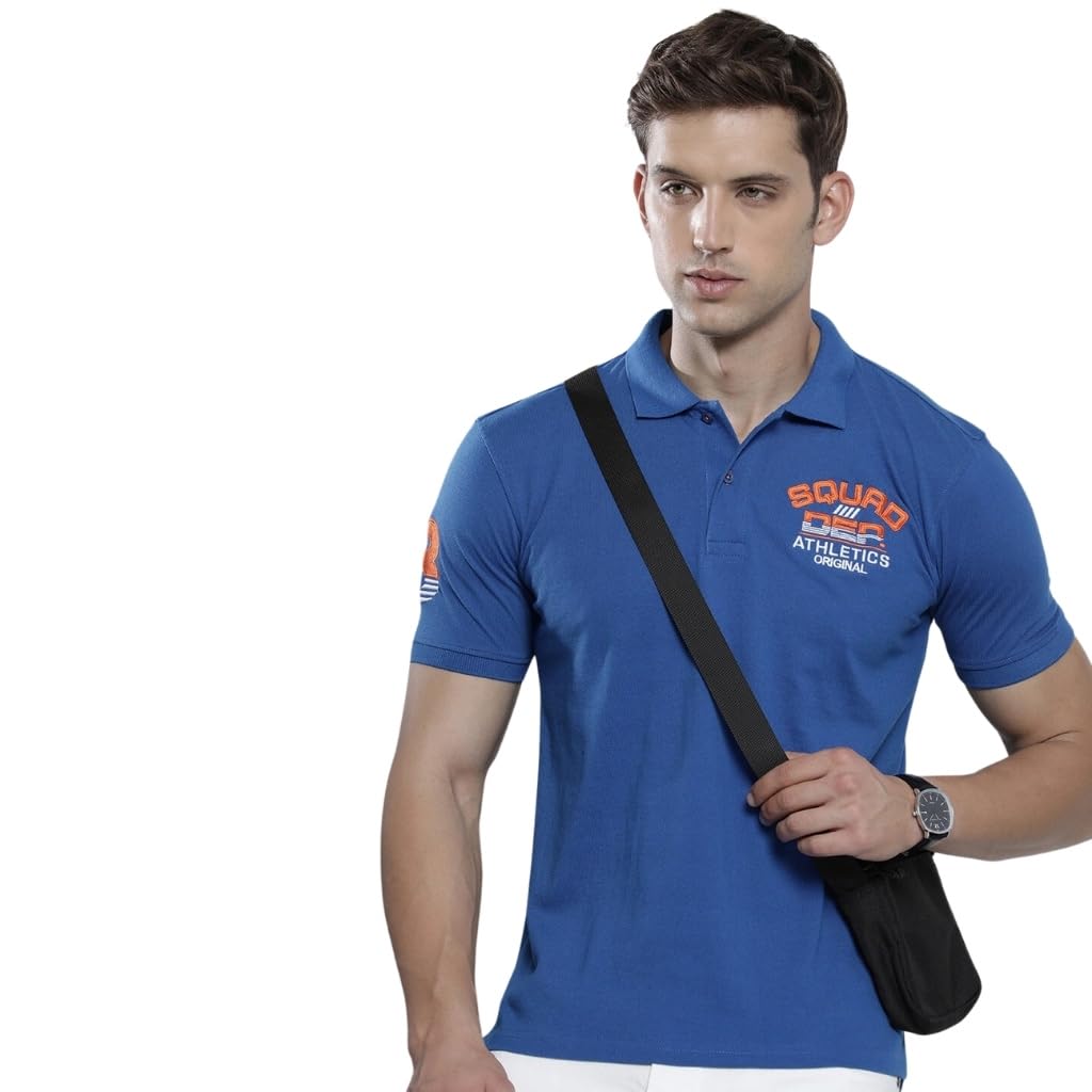 The Indian Garage Co Men Slim Fit Placement Embroidery Polo Collar Tshirt Cobalt Blue