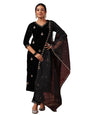 Ishin WomenS Velvet Zari Work Black Straight Kurta Suit Set With Trousers And Dupatta