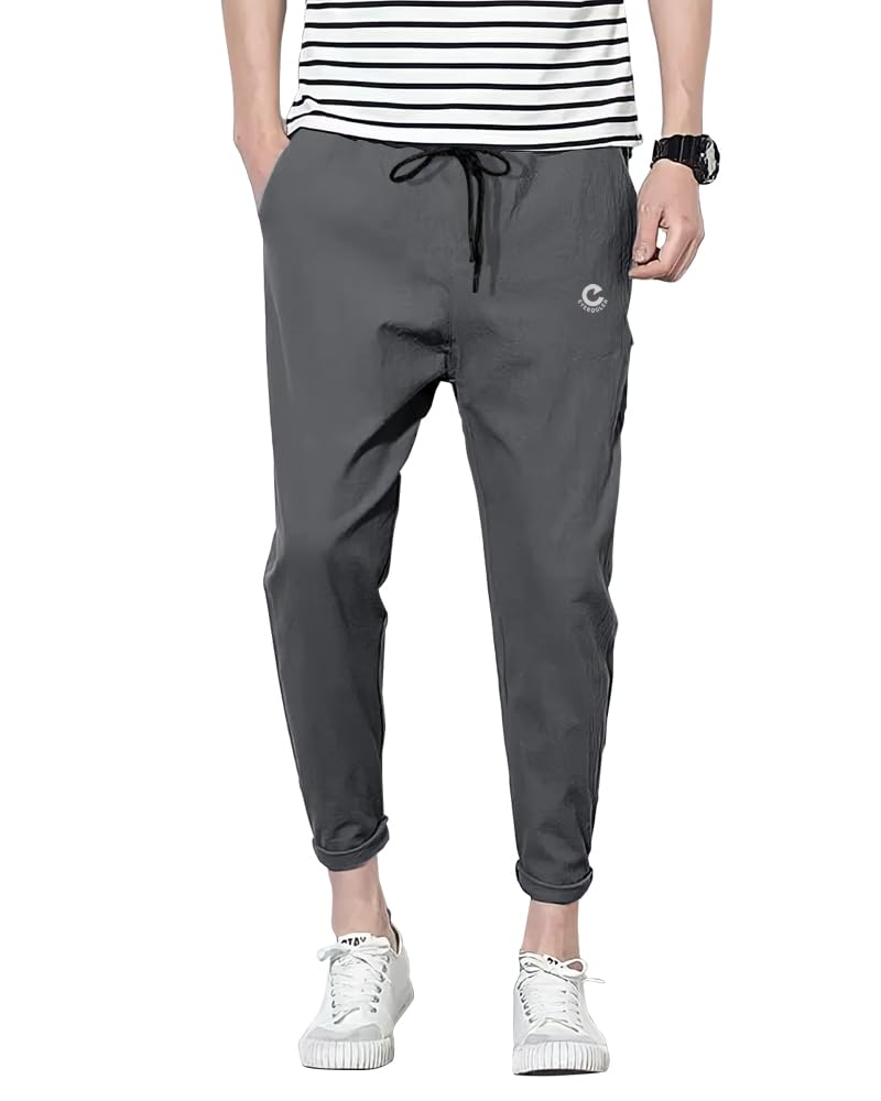 Eyebogler MenS Solid Brand Logo Track Pants Charcoal Grey