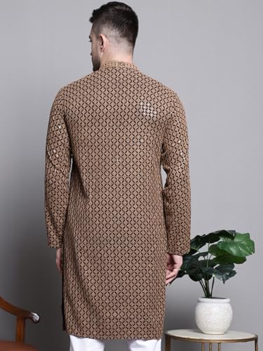 Jompers Mens Sequin Embroidered Pure Cotton Kurtas (Brown, Xxl)