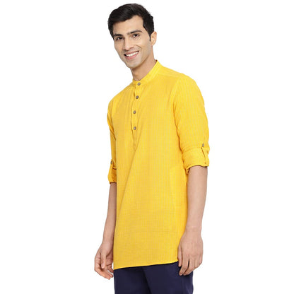 Fabindia MenS Cotton Dobby Slim Kurta (102895301_Yellow