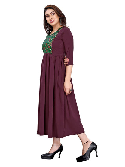 Sanisa Women's Crepe Brocade Patch/Dyed Knee-Length Anarkali Kurta