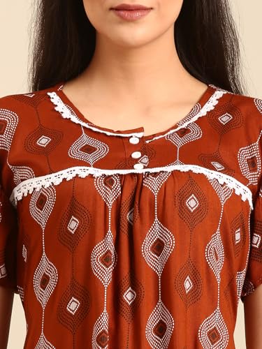 Rupa Jon Aishwarya Women Short Printed Nighty in Premium Cotton Blend Fabric, Midi Length, Night Dress, Three-Fourth Length for