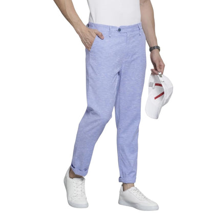 The Indian Garage Co Men Slim Fit Solid Mid-Rise Trousers Blue