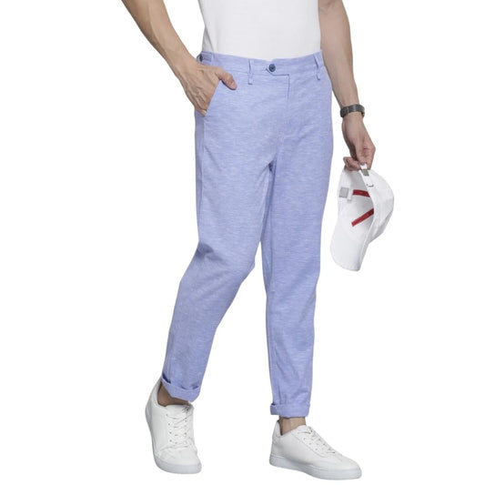 The Indian Garage Co Men Slim Fit Solid Mid-Rise Trousers Blue