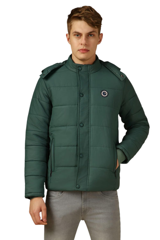 Dennis Lingo Men Teal Solid Regular Fit Full Sleeve Hooded Padded Jacket