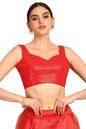 Soch Womens Red Sequinned Sweetheart Neck Georgette Padded Blouse