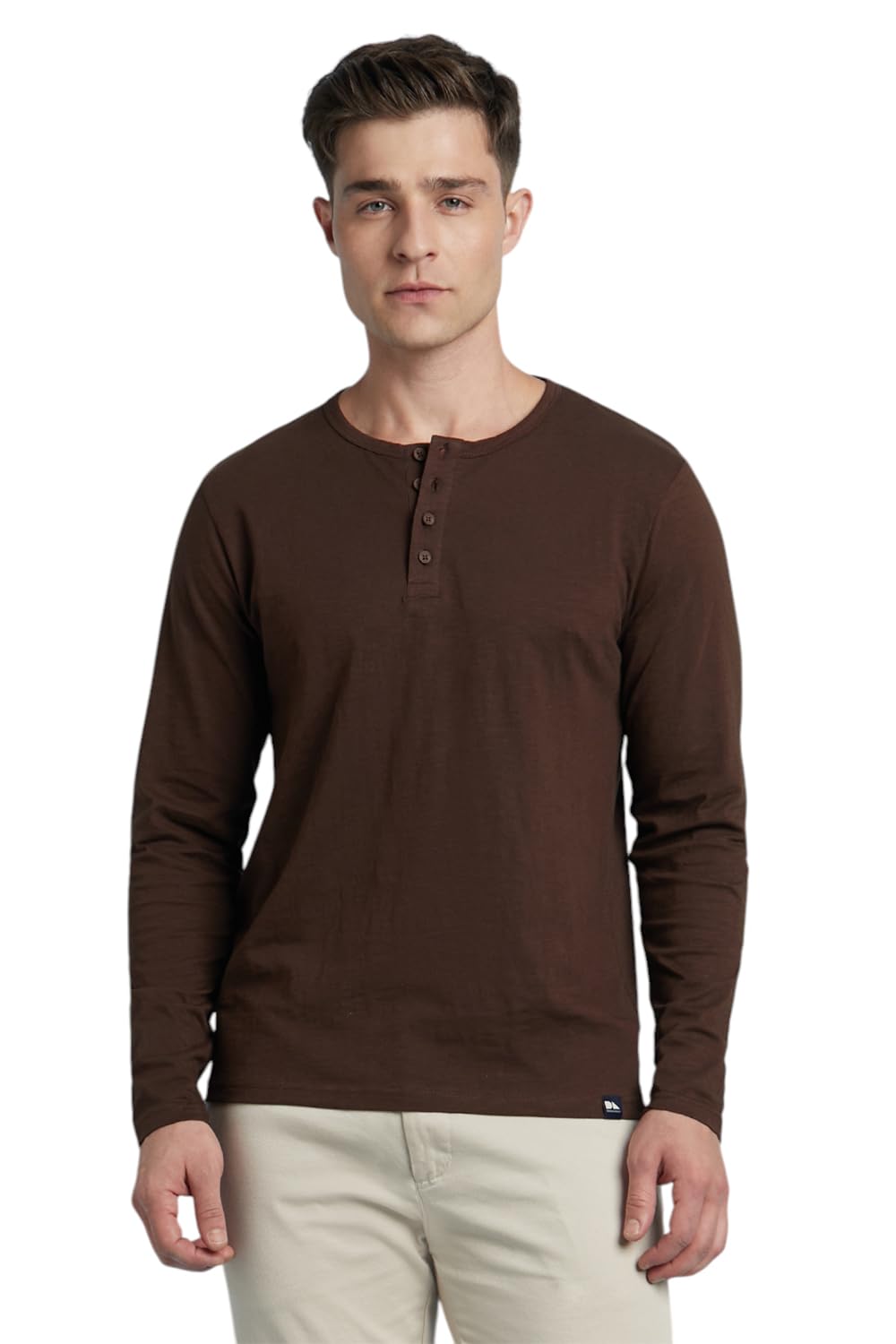 Dennis Lingo Cotton Slub Regular Fit Solid T-Shirts For Men Brown