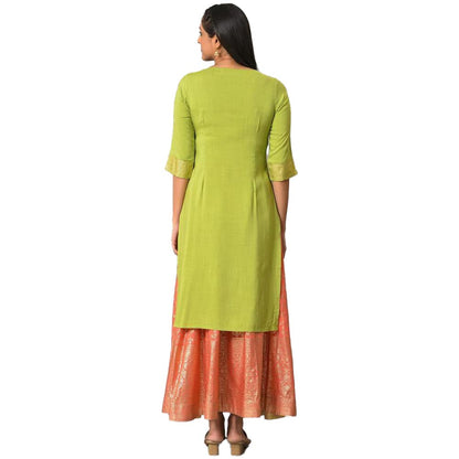 Aurelia Green Foil Hand Work Regular Kurta for Women