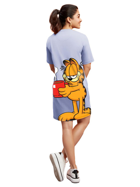 Bewakoof Heavy Duty 1.0 Official Garfield Merchandise WomenS Graphic Printed Oversized Fit Half Sleeve Round Neck Above The Kne