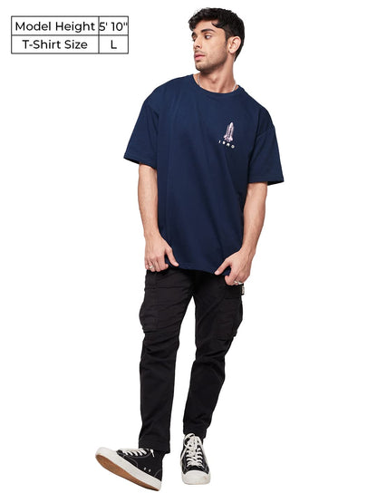 The Souled Store Men Official ISRO: India Pride Navy Blue Printed Oversized T-Shirts