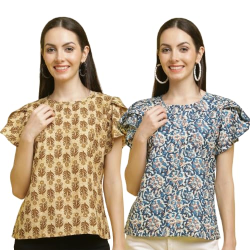 Pinkmint Combo Tops for Women Stylish Ruffle Trim Petal Sleeve Tops (Pack of 2)