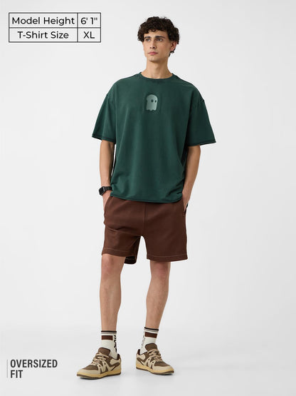 The Souled Store Mr. Souls Men and Boys Short Sleeves Round Neck Green Embroidered Cotton Oversized T-Shirts