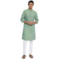 Fabindia Men Cotton Chinese Collar Long Kurta Green_Xl