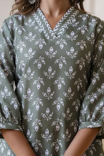 Lookmark WomenS Latest Printed Cotton Blend Straight Kurta And Afghani Pant Set Perfect For Casual And Office Wear (Az-Lm-P6-Ks