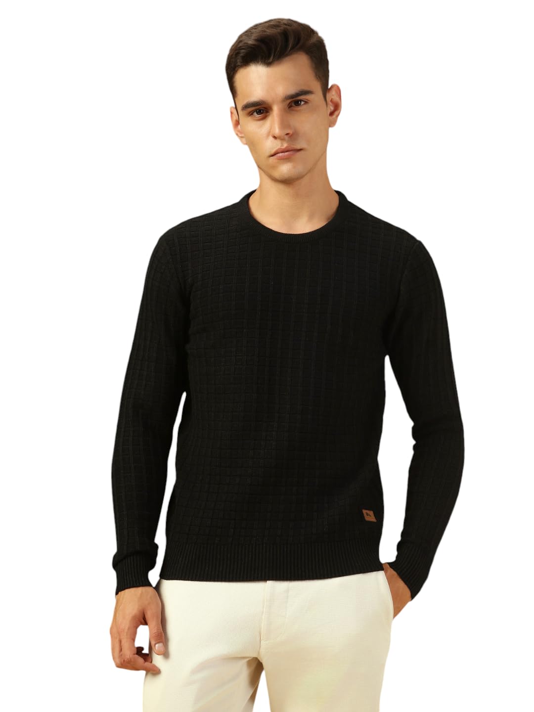 Dennis Lingo Men Regular Fit Acrylic Solid Full-Sleeves Crew Neck Pullover Sweater Black