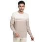 Turtle Men Knitted Beige Striped Slim Fit Casual Pullover