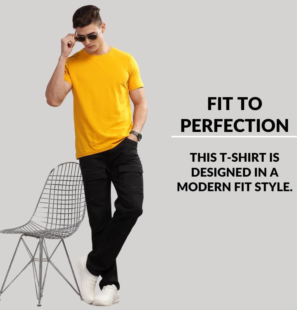 ADRO Men's Solid Regular Fit T-Shirt (RCM3-PLN)