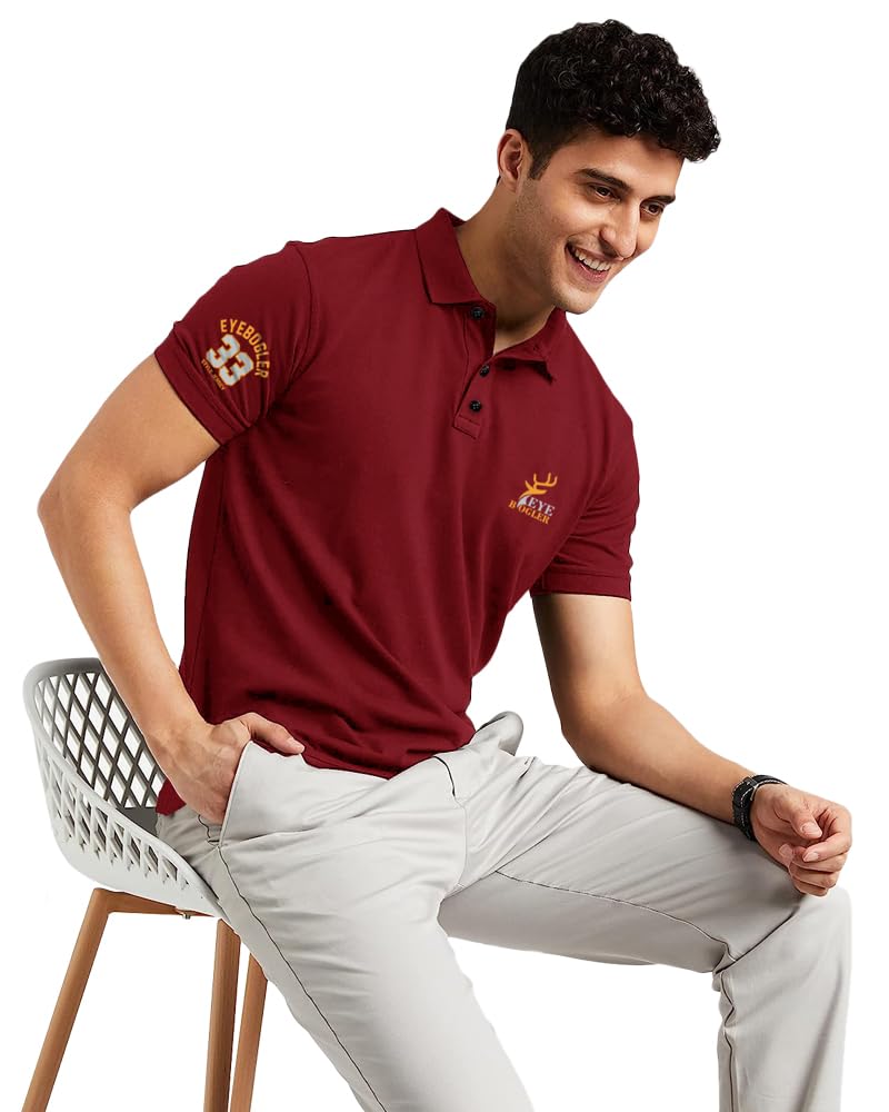 Eyebogler Regular Fit Mens Polo Neck Half Sleeve Soild Casual Tshirt Wine Red