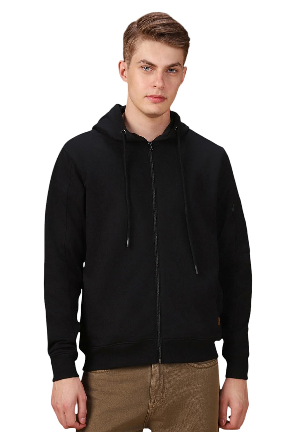 Dennis Lingo Men Solid Polycotton Regular Fit Full Sleeves Front-Open Sweatshirts Black