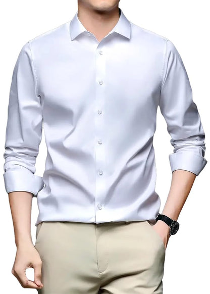 CB-COLEBROOK Mens Silk Satin Dress Shirts for Men Long Sleeve Button Down Shirts Party Prom Wedding Shirt Top (in, Alpha, M, Re