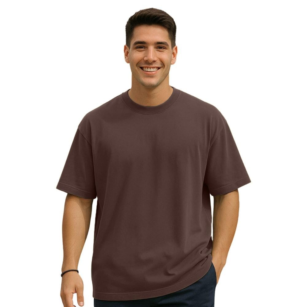 Nobero MenS Solid Oversized Fit T-Shirt (1M-Twts-R0039_Chocolate Fondant