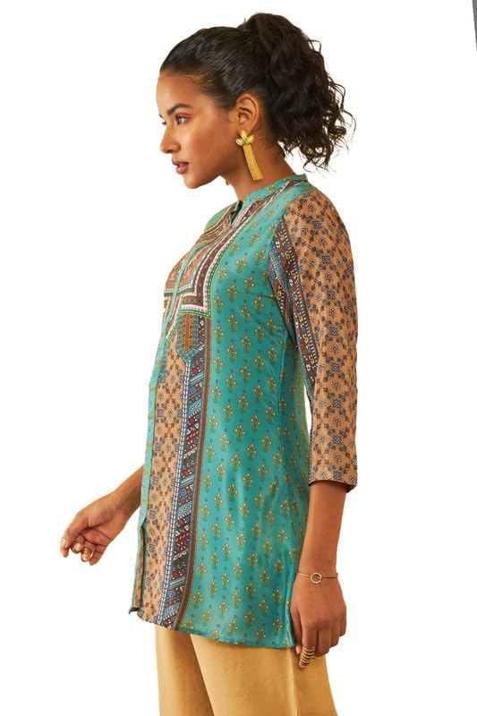 Soch Womens Green Muslin Blend Floral Print Tunic