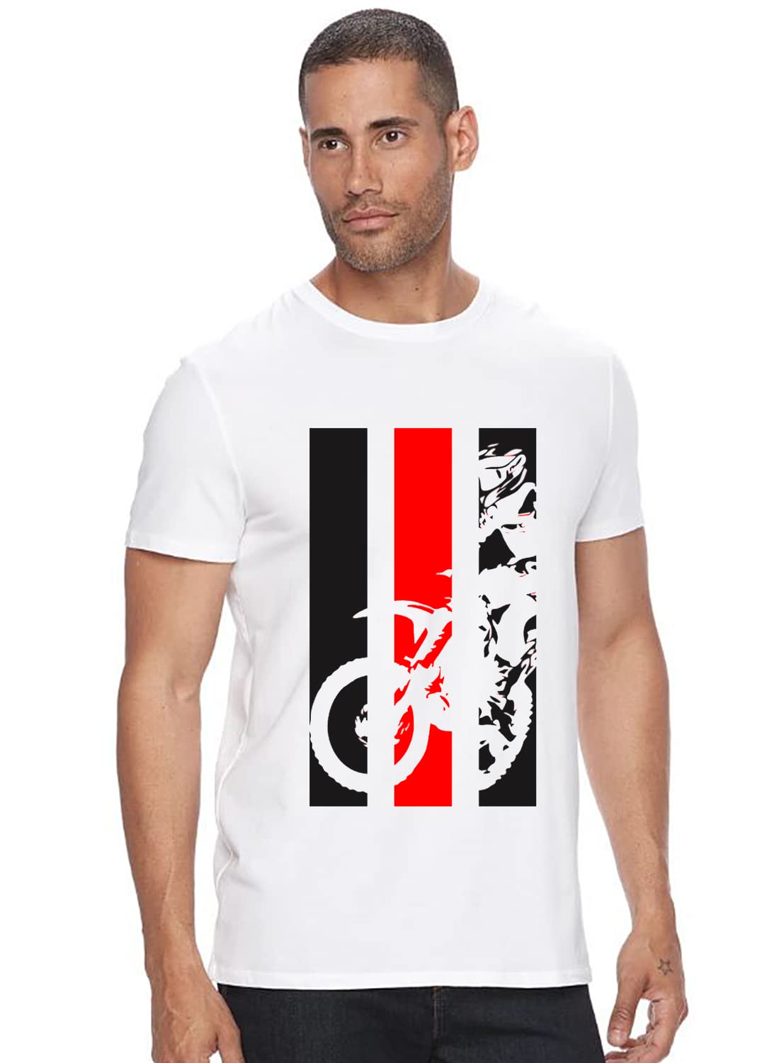 ADRO Men's Bike Rider Printed Cotton T-Shirt (RN22-2-BIK-WH_White)