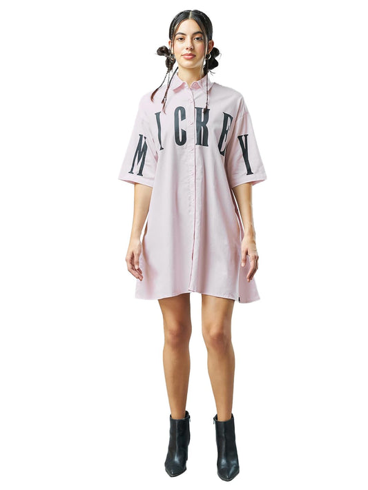 Bewakoof WomenS Graphic Print Oversized Fit Half Sleeve Collar Cotton Dress_603371_Purple_Xl