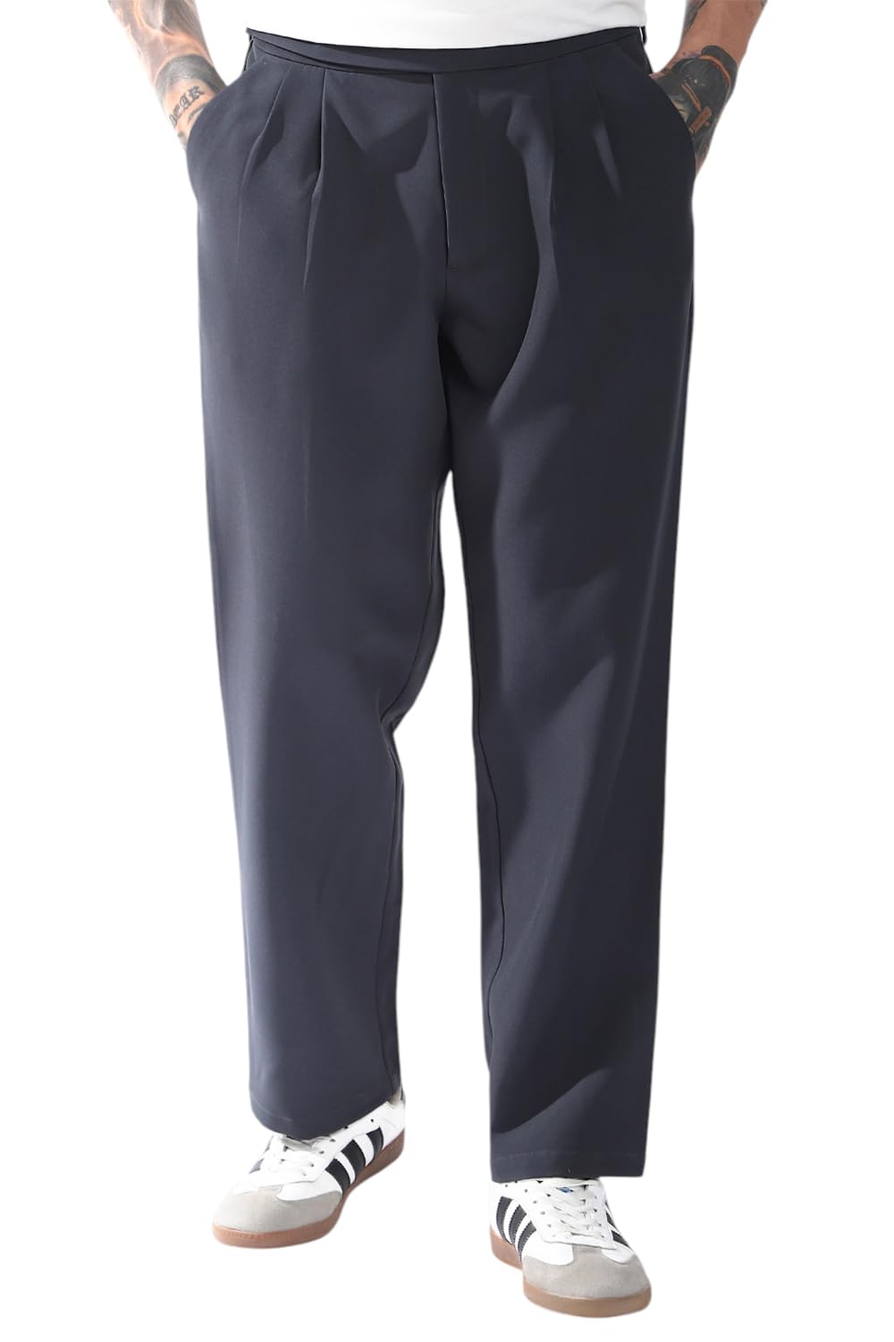 Hubberholme Men Solid Relaxed Fit Mid-Rise Korean Trousers 23 Charcoal