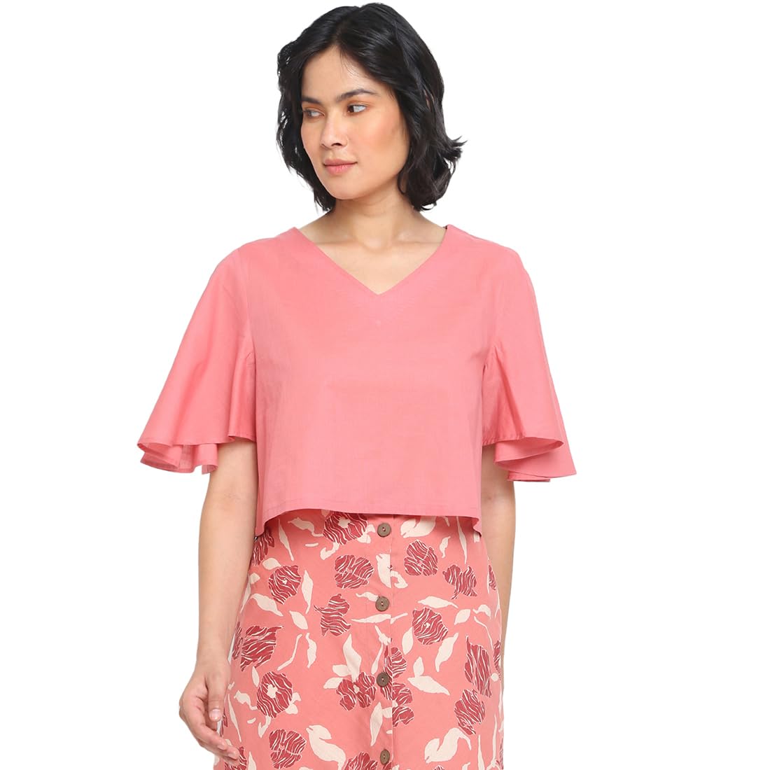Fabindia WomenS Solid Slim Fit Blouse (10707392_Pink