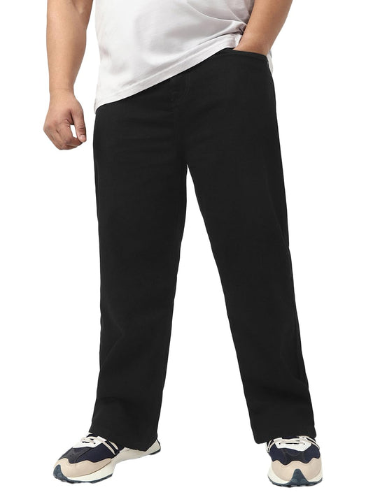 Bewakoof Mens Solid Straight Fit Cotton Plus Size Jeans_644741_Black_38