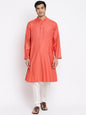 Fabindia Men Viscose Silk Woven Long Kurta Orange_XS