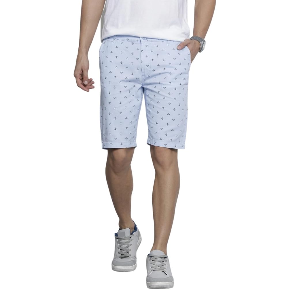 The Indian Garage Co Men Slim Fit Printed Mid-Rise Shorts Light Blue