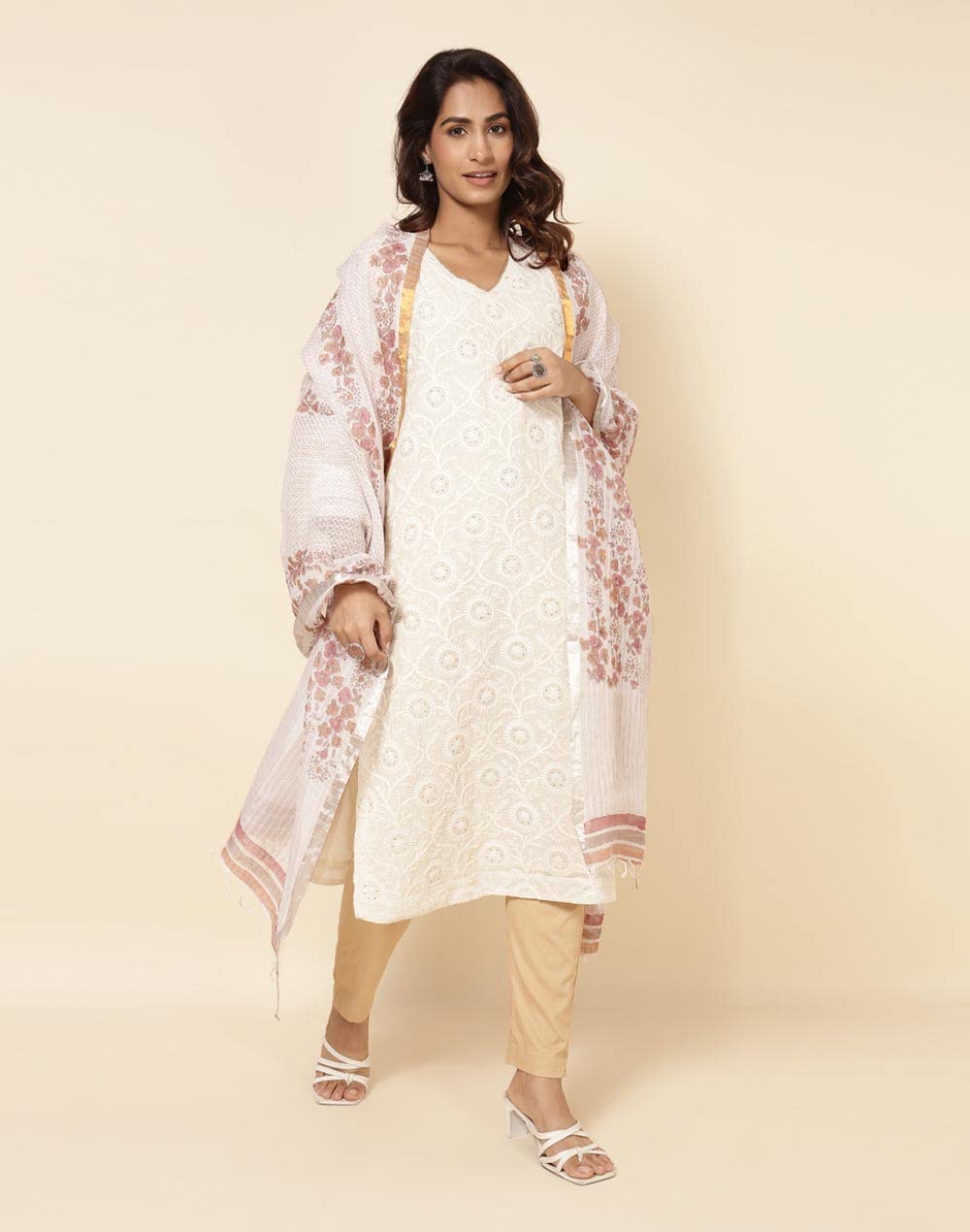 Fabindia Pink Cotton Silk Hand Block Printed Dupatta | Free Size | Regular Length | Spring | 2.5m x 92cm (L x W)