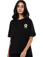 Veirdo Womens Oversized Cotton Crew Neck T-Shirt with Chest Print