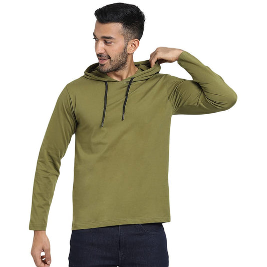 Bewakoof Men Plain Solid Green Full Sleeve Hood Hoodie - L