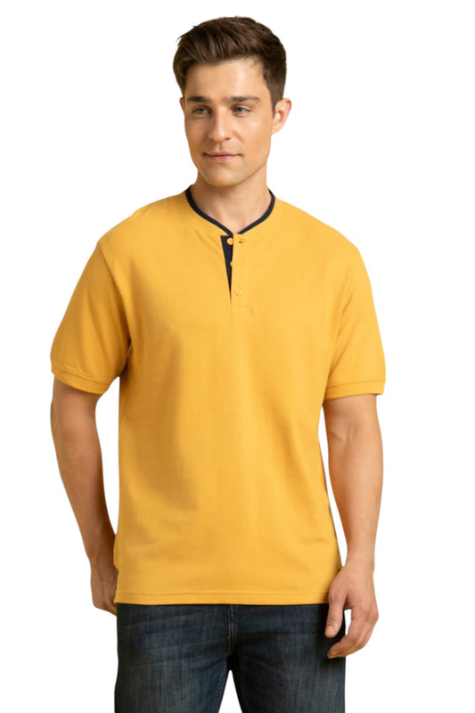 Dennis Lingo Men Cotton Regular Fit Solid T-Shirts Mustard