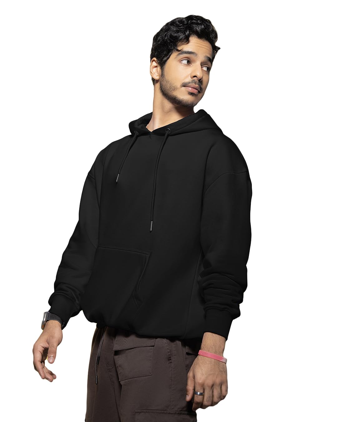 Bewakoof Heavy Duty 1.0 Mens Solid Oversized Fit Full Sleeve Fleece Hoodies Black