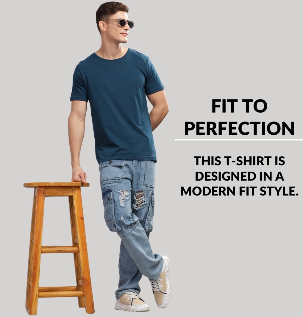 ADRO Men's Solid Regular Fit T-Shirt (RCM3-PLN-BL-NB-SB_Black,Navy,Teal