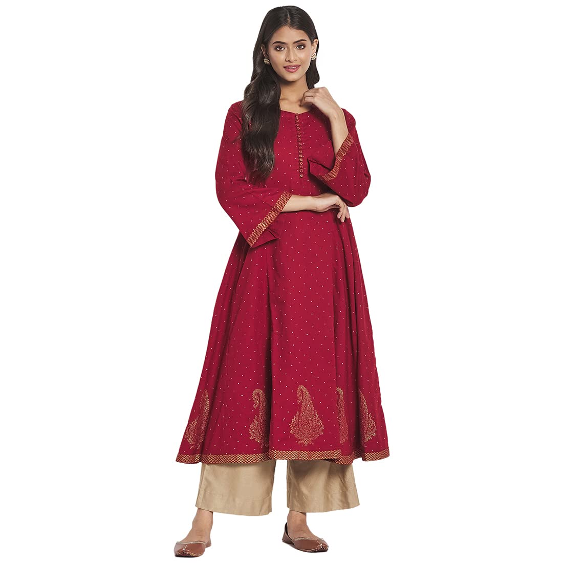 Fabindia Women Cotton Hand Block Print Long Kurta Yellow_Xl