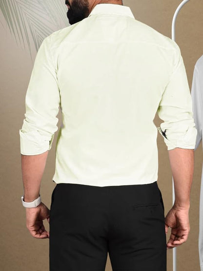 Pinkmint Men Cotton Soild Spread Collar Long Sleeve Shirt Formal Wear Cream